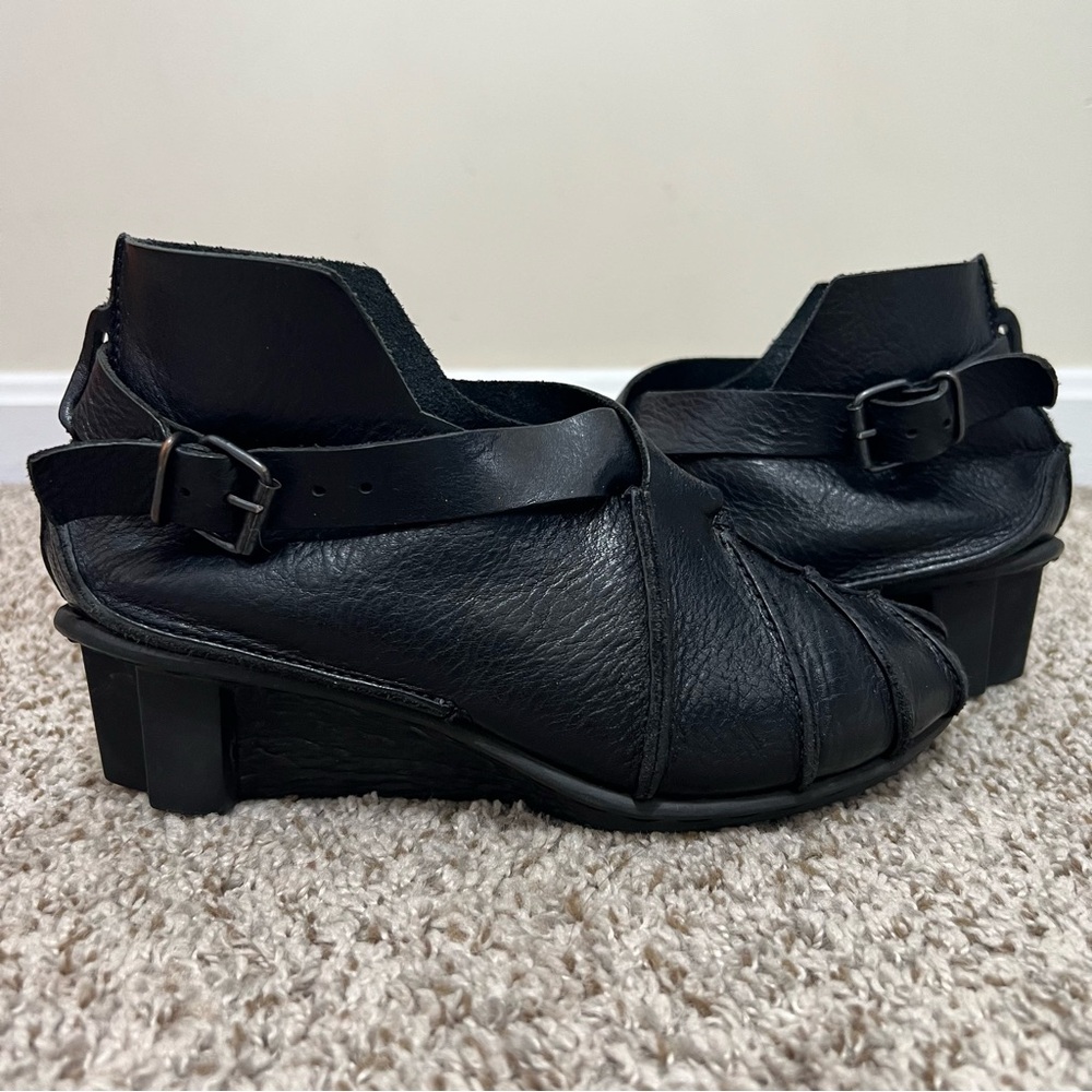 Trippen Women’s Black Leather Bootie Buckle Detail Black Sz 38 US 7